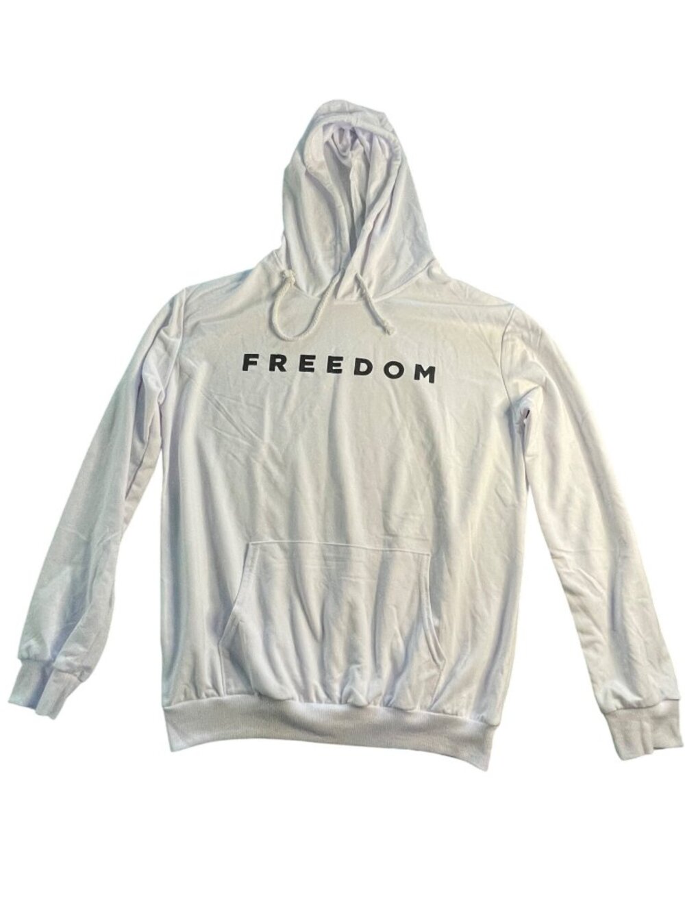 Freedom White Hoodie XL With Drawstring & Kangaroo Pocket